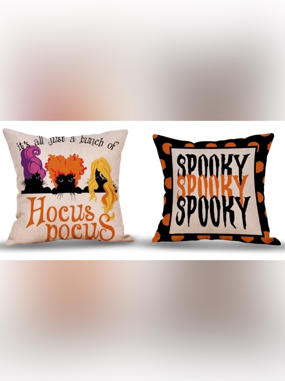 Halloween Hocus Pocus & Spooky Decorative Pillow Set - Orange/Black New 18x18”